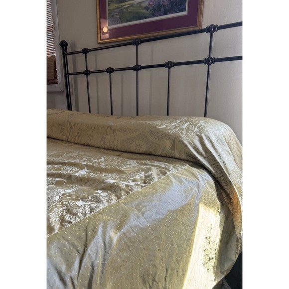 Gold & Olive Green Tafetta Damask Duvet Cover Coverlet Custom Queen 92" x 99" - Picture 1 of 11